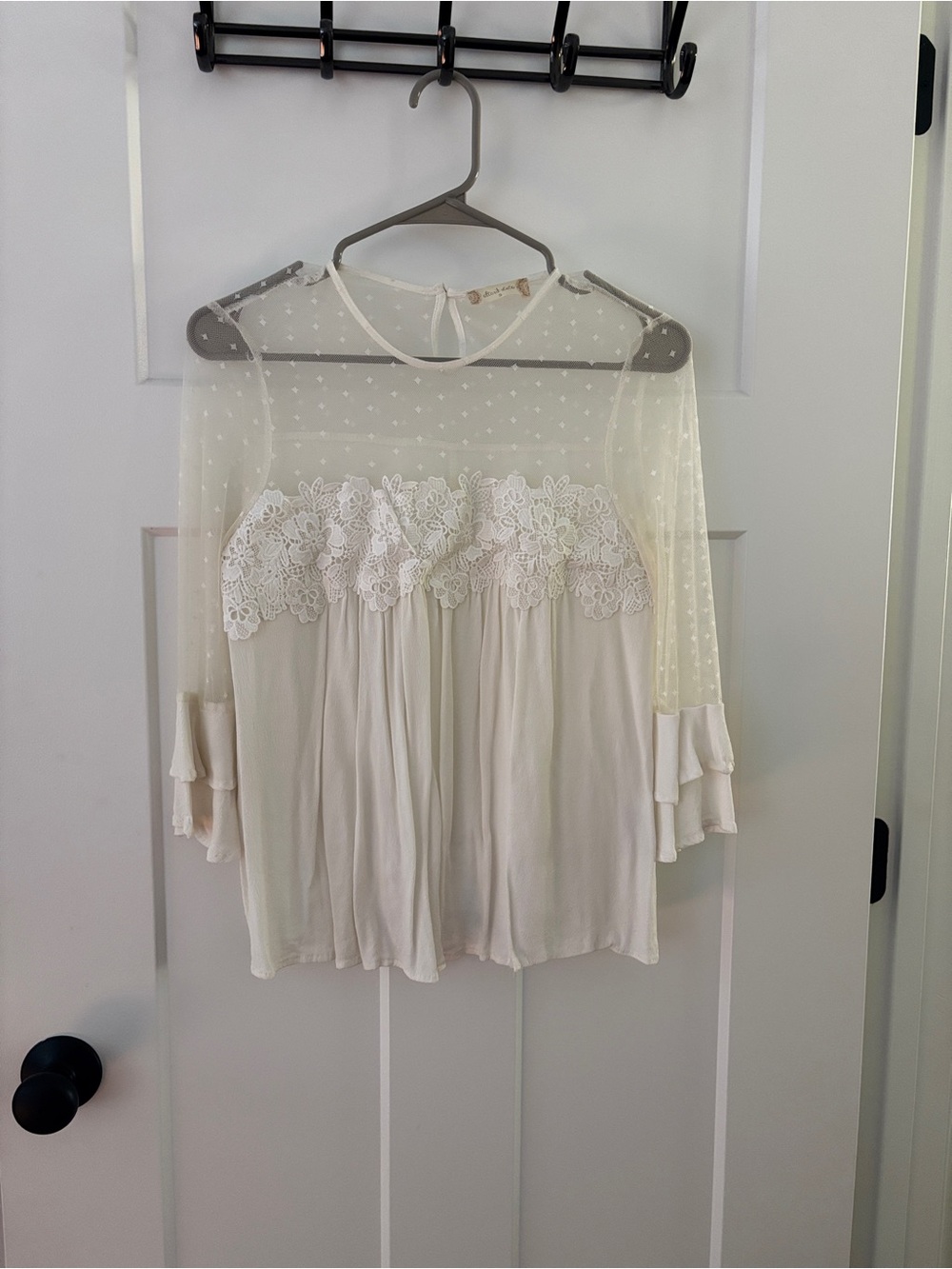 Altar'd State Ivory Sheer Lace Yoke Blouse